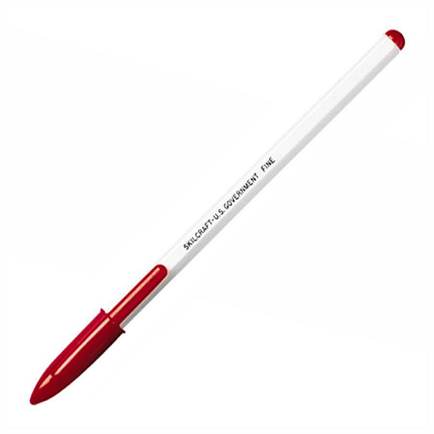 AbilityOne SKILCRAFT Stick Pen Red Ink - White Barrel - 12 / Dozen (0605821)