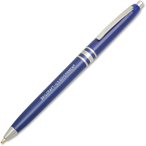 AbilityOne SKILCRAFT Retractable Ballpoint Pen Fine Pen Point - Refillable - Retractable - Blue - Blue Barrel - 1 Dozen (3323967)