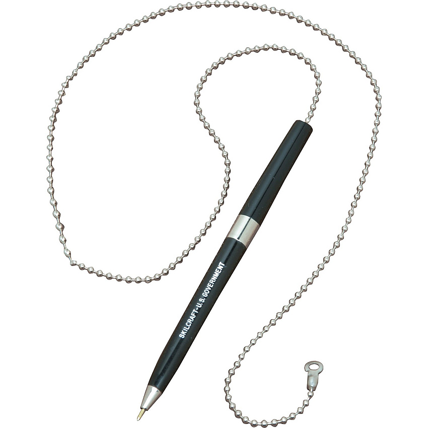 AbilityOne SKILCRAFT Chain Pen Medium Pen Point - Refillable - Black - Black Rubber Barrel - 1 Dozen (4493740)