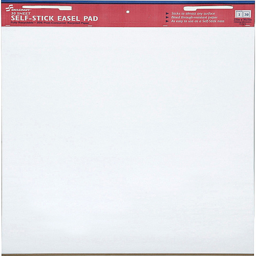 AbilityOne SKILCRAFT Self-Stick Easel Pad 30 Sheets - Plain - 18.50 lb Basis Weight - 25" x 30" - White Paper - Self-adhesive, Lightweight, Repositionable, Removable - 2 / Pack (3930104)