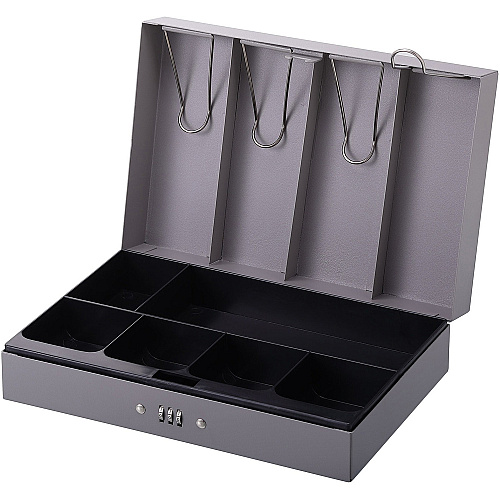 Sparco Steel Combination Lock Steel Cash Box 6 Coin - Steel - Gray - 3.2" Height x 11.5" Width x 7.8" Depth (15508)