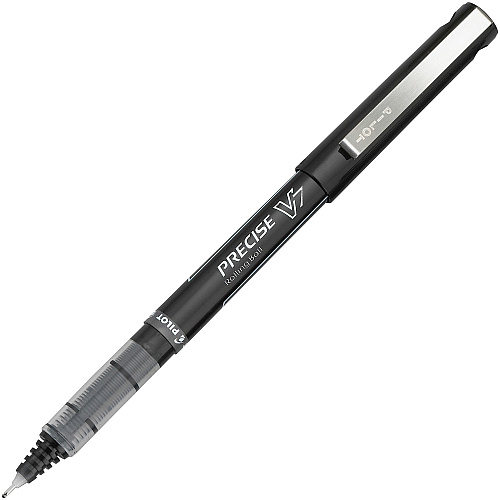 Pilot Precise V7 Premium Rolling Ball Pens 0.7 mm Fine Pen Point - Black Ink - Clear Barrel - 1 Dozen (35392)