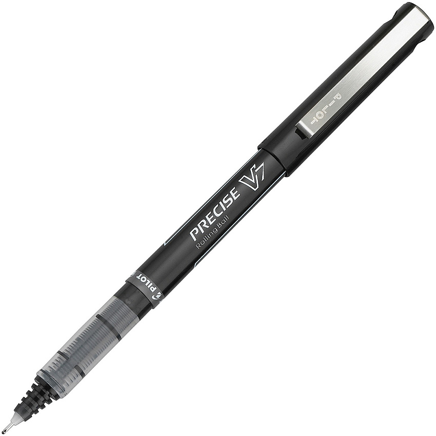 Pilot Precise V7 Premium Rolling Ball Pens 0.7 mm Fine Pen Point - Black Ink - Clear Barrel - 1 Dozen (35392)