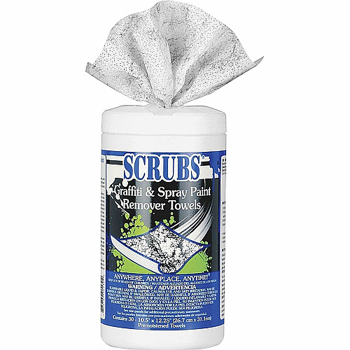 SCRUBS Graffiti/Spray Paint Remover Towels For Graffiti, Metal Surface, Porcelain, Vinyl, Baked Enamel, Glass, Stainless Steel, Plexiglas, Aluminum, Formica, Brick, ... - Recommended For: Paint Remover, Lipstick Remover, Grease Remover, Ink Remove (90130)