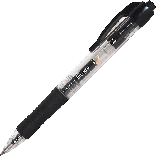 Integra Retractable 0.5mm Gel Pens 0.5 mm Fine Pen Point - Retractable - Black Ink - Gel-based - Black Barrel - Metal Tip - 1 Dozen (36156)