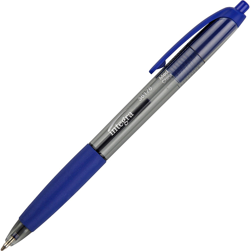 Integra Rubber Grip Retractable Pens 1 mm Medium Pen Point - Retractable - Blue Ink - Blue Barrel - 1 Dozen (36176)