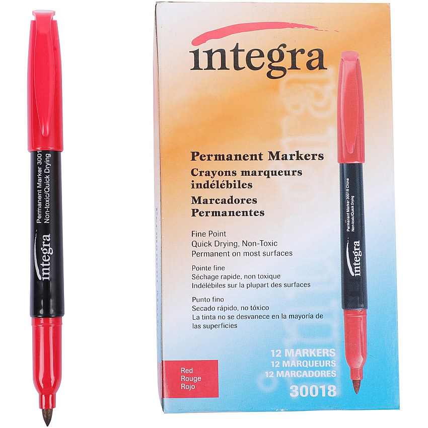 Integra Permanent Fine Point Markers Fine Marker Point - Red Ink - 1 Dozen (30018)