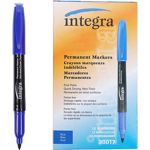 Integra Permanent Fine Point Markers Fine Marker Point - Blue Ink - 1 Dozen (30017)