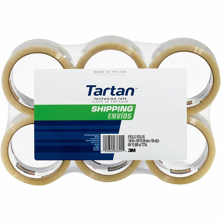 Tartan General-Purpose Packaging Tape 54.60 yd Length x 1.88" Width x 1.9 mil Thickness - 3" Core - Clear - Rubber Resin Backing - Nick Resistant, Abrasion Resistant, Moisture Resistant, Scuff Resistant, Tear Resistant, Split Resistant, Slip R (37102CRPK)