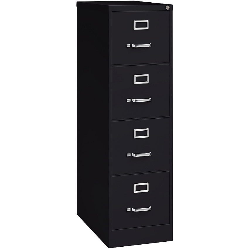 Lorell Fortress Series 26-1/2" Commercial-Grade Vertical File Cabinet 15" Width x 26.5" Depth x 52" Height - 4 x Drawer(s) for File - Letter - Vertical - Security Lock, Ball-bearing Suspension, Heavy Duty - Black - Steel - Recycled (LLR60191)