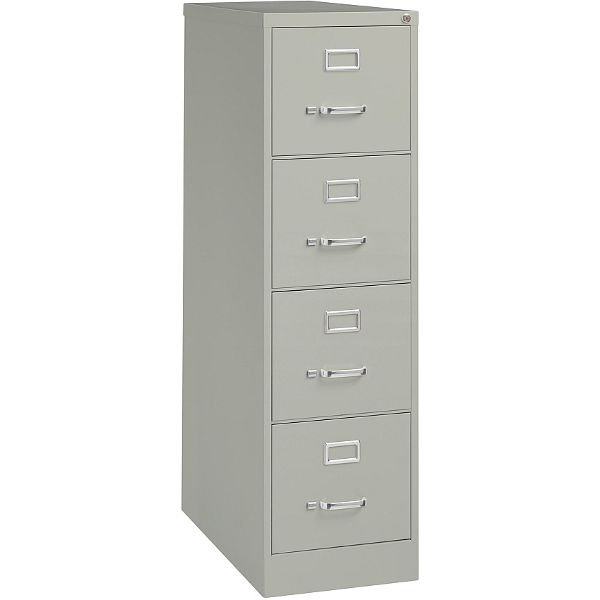 Lorell Fortress Series 26-1/2" Commercial-Grade Vertical File Cabinet 15" Width x 26.5" Depth x 52" Height - 4 x Drawer(s) for File - Letter - Vertical - Security Lock, Ball-bearing Suspension, Heavy Duty - Light Gray - Steel - Recycled (LLR60192)