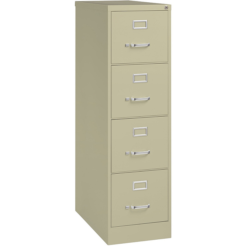 Lorell Fortress Series 26-1/2" Commercial-Grade Vertical File Cabinet 15" Width x 26.5" Depth x 52" Height - 4 x Drawer(s) for File - Letter - Vertical - Security Lock, Ball-bearing Suspension, Heavy Duty - Putty - Steel - Recycled (LLR60193)