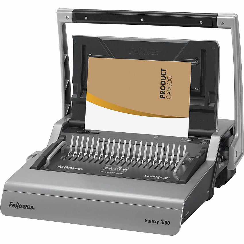 Fellowes Galaxy&trade; 500 Comb Binding Machine w/ Starter Kit CombBind - 500 Sheet(s) Bind - 28 Punch - 6.5" Height x 20.9" Width x 17.8" Depth - Metallic Silver, Black (5218201)