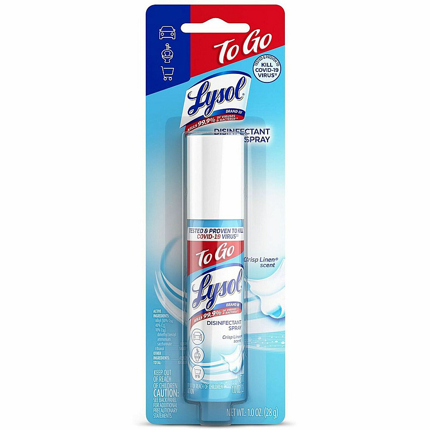 Lysol Crisp Linen Disinfectant Spray To Go Concentrate - 1 fl oz (0 quart) - Crisp Linen Scent - 1 Each - Virucidal, Deodorant - Almond (79132)