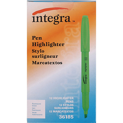 Integra Pen Style Fluorescent Highlighters Chisel Marker Point - Green Ink - 1 Dozen (36185)