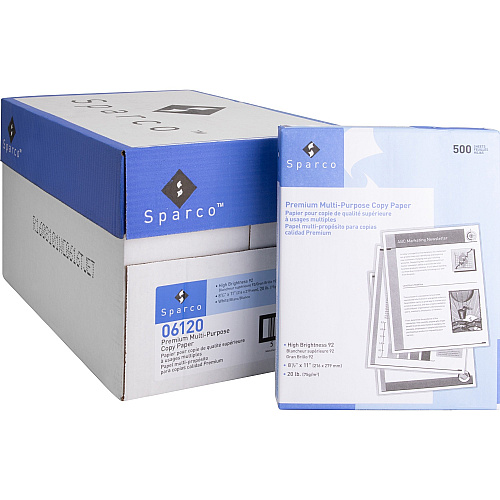 Sparco Copy Paper 92 Brightness - Letter - 8 1/2" x 11" - 20 lb Basis Weight - White - 500 Sheets per Ream - 400 / Pallet (06120PL)