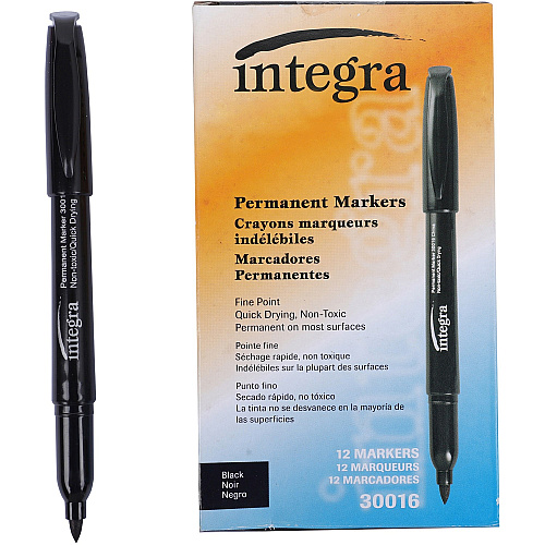 Integra Permanent Fine Point Markers Fine Marker Point - Black Ink - 1 Dozen (30016)