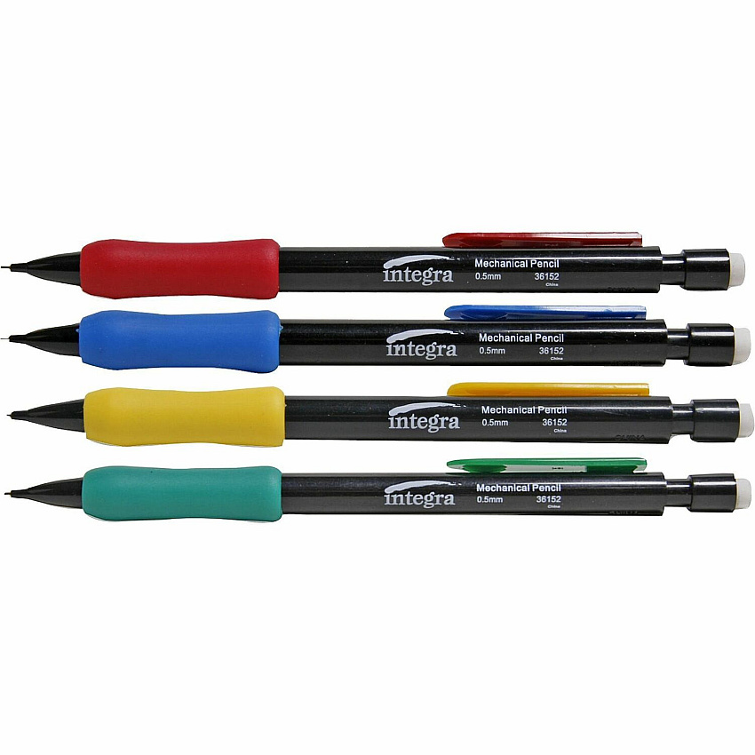 Integra Grip Mechanical Pencils 0.5 mm Lead - Refillable - Assorted Barrel - 1 Dozen (36152)