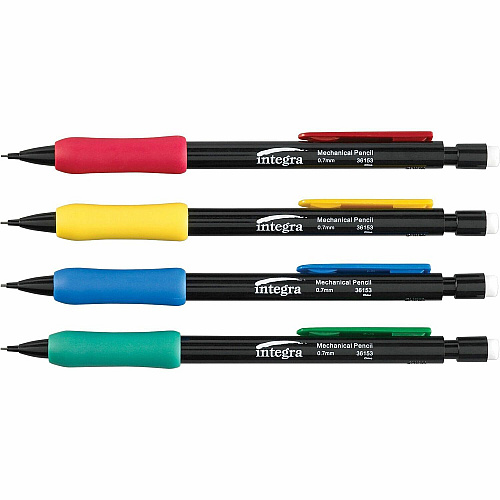 Integra Grip Mechanical Pencils 0.7 mm Black Lead - Refillable - Assorted Barrel - 1 Dozen (36153)