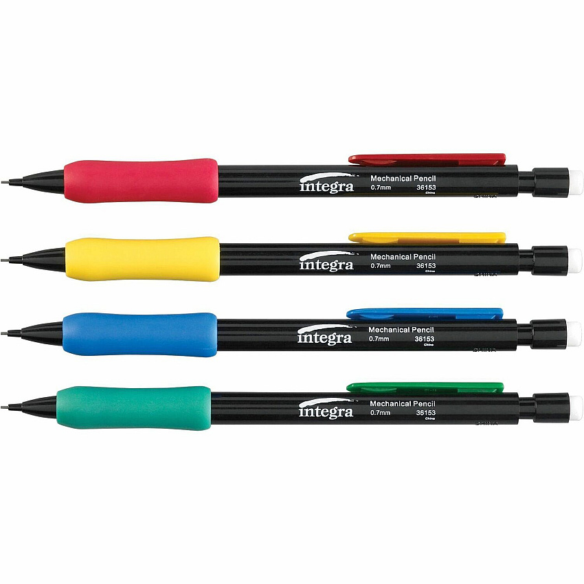 Integra Grip Mechanical Pencils 0.7 mm Black Lead - Refillable - Assorted Barrel - 1 Dozen (36153)