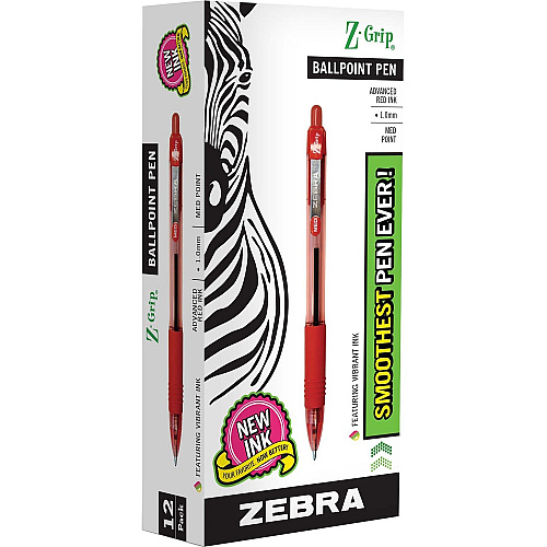 Zebra Z-Grip Retractable Ballpoint Pens 1 mm Medium Pen Point - Retractable - Red Ink - Clear, Red Barrel - 1 Each (22230)
