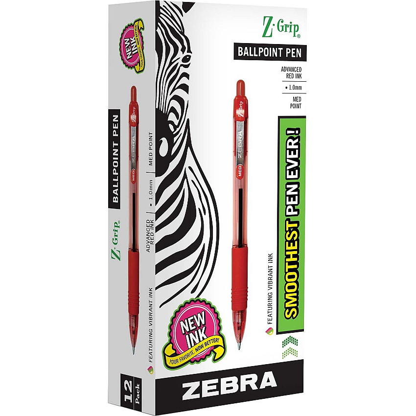 Zebra Z-Grip Retractable Ballpoint Pens 1 mm Medium Pen Point - Retractable - Red Ink - Clear, Red Barrel - 1 Each (22230)