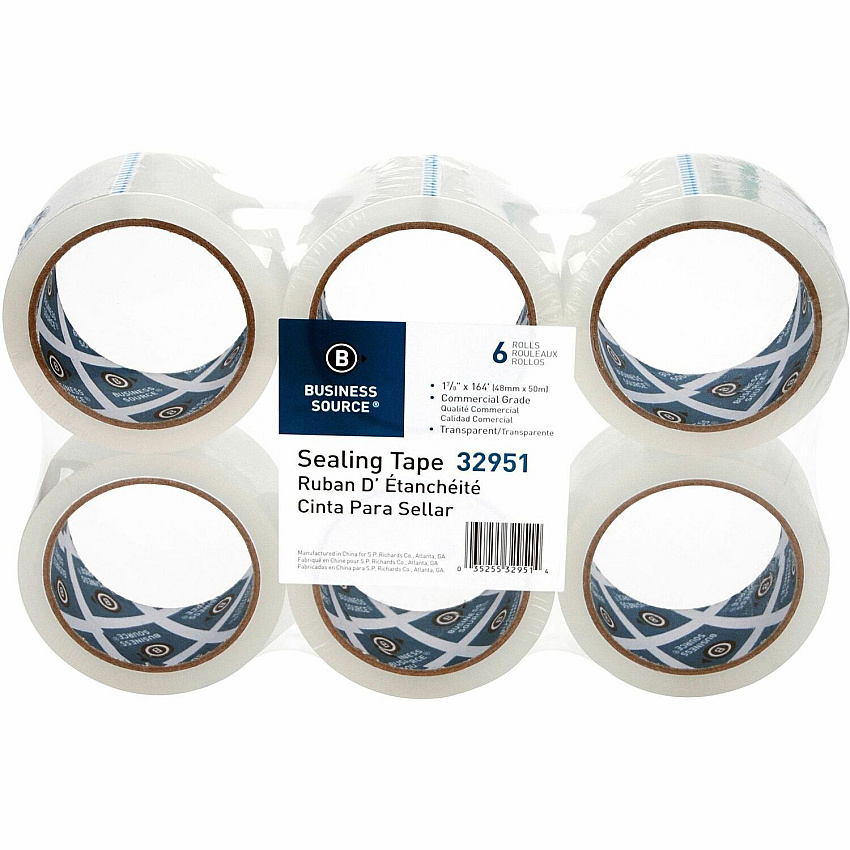 Business Source 3" Core Sealing Tape 55 yd Length x 1.88" Width - 3" Core - Clear - Pressure-sensitive Poly - 2 mil - Adhesive Backing - Abrasion Resistant, Moisture Resistant, Split Resistant - For Packing, Sealing - 6 / Pack (BSN32951)