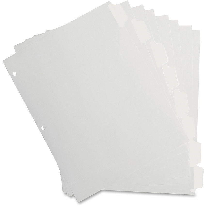 Business Source 3-Ring 8-Tab Indexes 8 Write-on Tab(s) - 1.25" Tab Width - 8.5" Divider Width x 11" Divider Length - Letter - 3 Hole Punched - White Divider - White Mylar Tab(s) - 100% Recycled - Reinforced Edges, Punched - 8 / Pack (BSN20073)