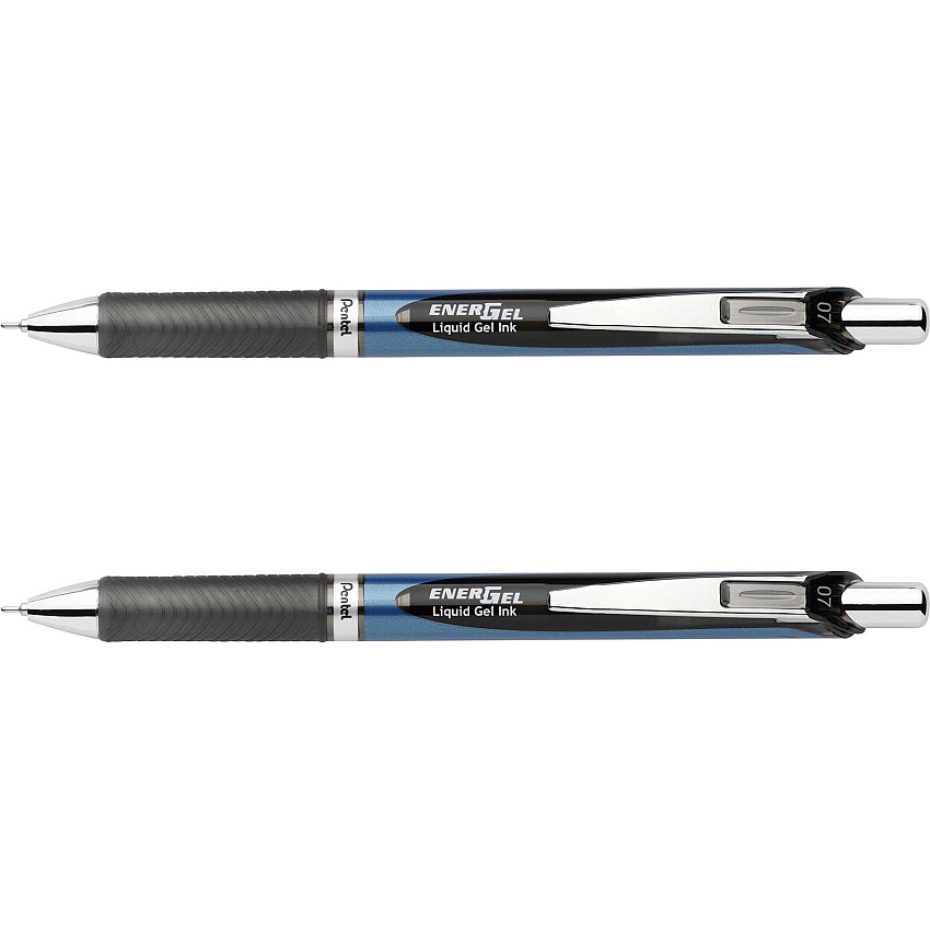 EnerGel EnerGel RTX Liquid Gel Pens 0.7 mm Medium Needle Pen Point - Refillable - Retractable - Black Ink - Gel-based - Blue Barrel - Stainless Steel Tip - 2 / Pack (BLN77BP2A)