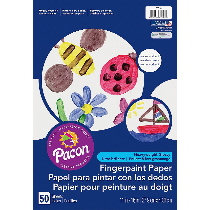 Pacon Fingerpaint Paper 50 Sheets - 11" x 16" Sheet Size - White Paper - Non Absorbant, Bleed Resistant, Smear Resistant - 50 / Pack (73610)