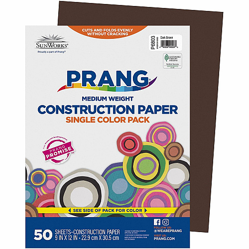 Prang Construction Paper Art - 12" Width x 9" Length - Dark Brown - Groundwood - 50 / Pack (6803)