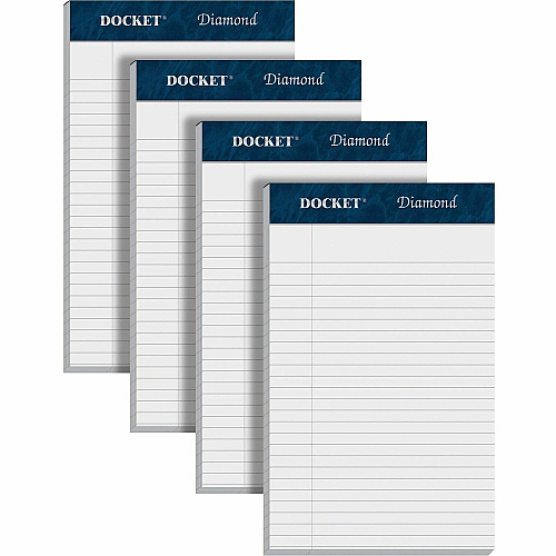 TOPS Docket Diamond Writing Tablet - Jr.Legal 50 Sheets - Double Stitched - 24 lb Basis Weight - Jr.Legal - 5" x 8" Sheet Size - 8" Height x 5" Width - White Paper - Perforated, Rigid, Acid-free - 4 / Pack (63981)