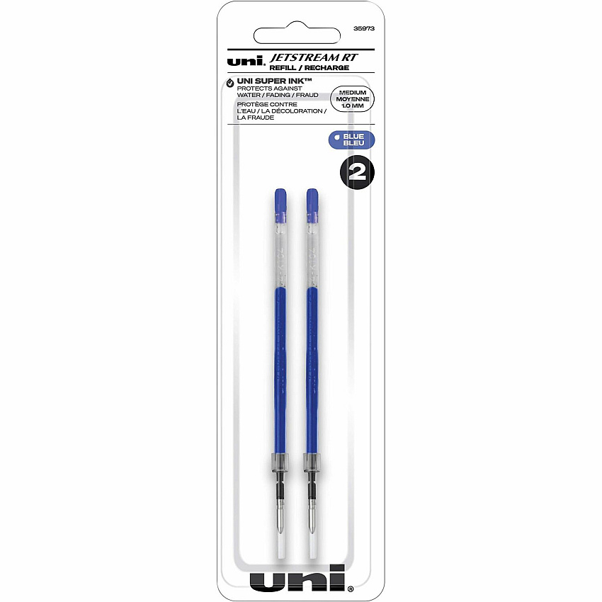 uni-ball uni&reg; Jetstream RT Ballpoint Pen Refills 1 mm , Medium Point - Blue Ink - Super Ink, Water Resistant Ink, Fade Resistant, Fraud Resistant - 2 / Pack (35973)