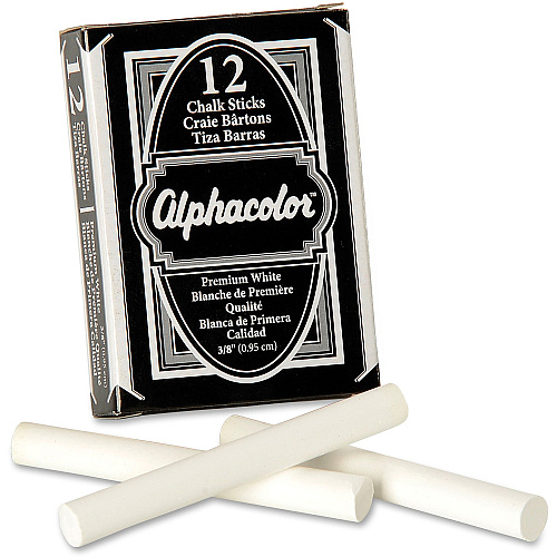 Quartet Alphacolor Premium Chalk Sticks 0.4" Diameter - White - Non-toxic - 12 / Box (314005)