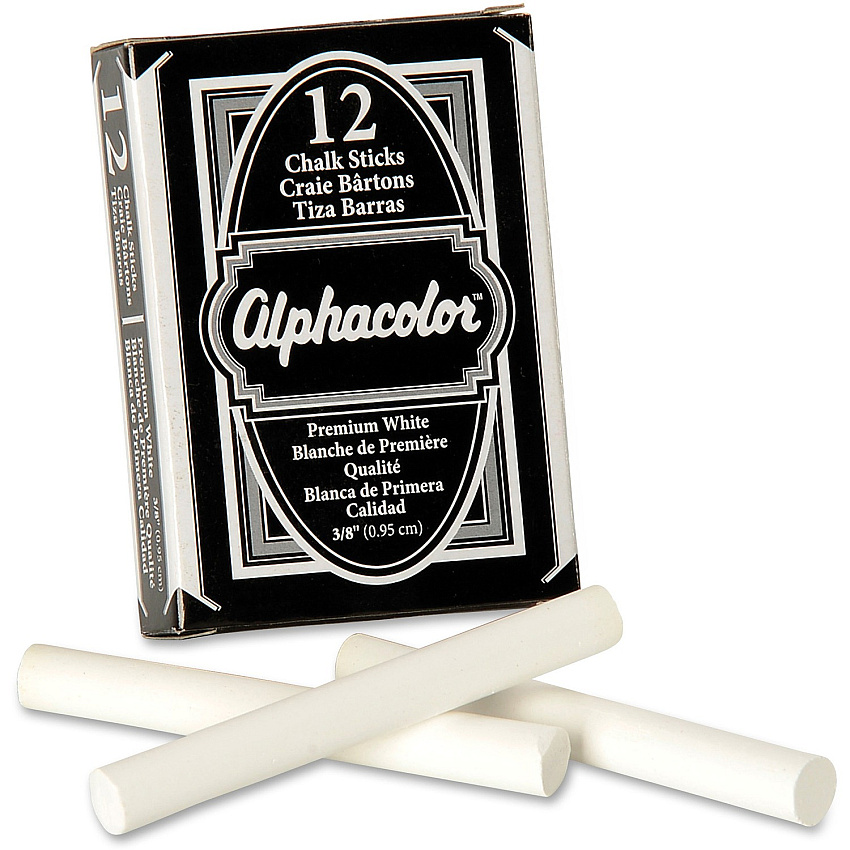 Quartet Alphacolor Premium Chalk Sticks 0.4" Diameter - White - Non-toxic - 12 / Box (314005)