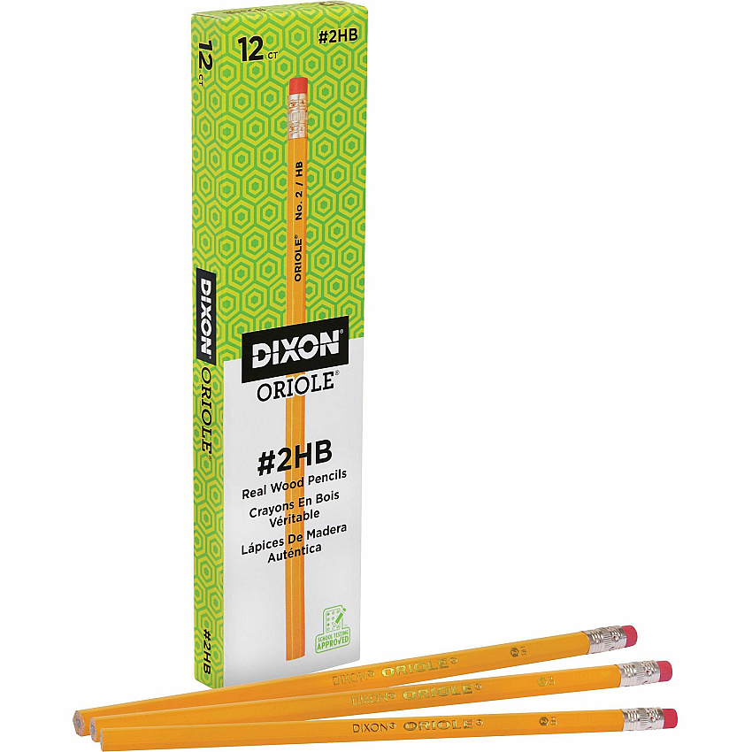 Dixon Wood-Cased Pencils Black Lead - #2 - Yellow Wood Barrel - 1 Dozen (12872)