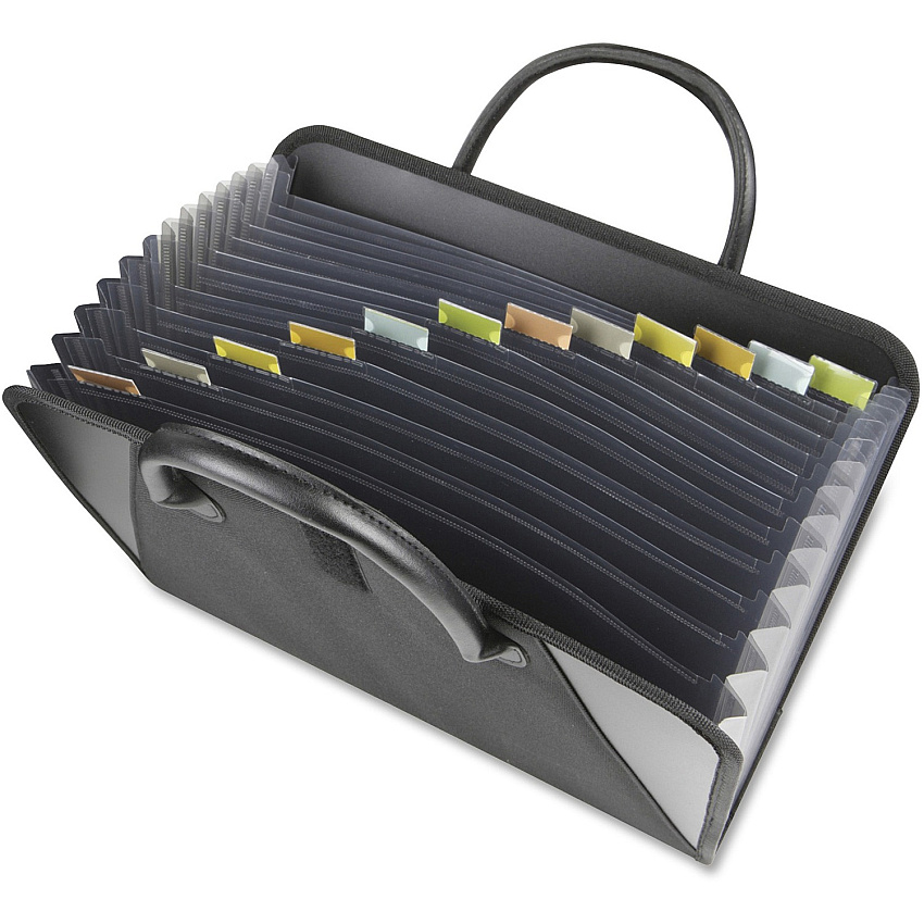 C-Line Expanding File With Handles 8 1/2" x 11" - 300 Sheets Capacity - 13 Internal Pocket(s) - 12 Divider(s) - Black - Hook & Loop Closure - 1 Each (48211)