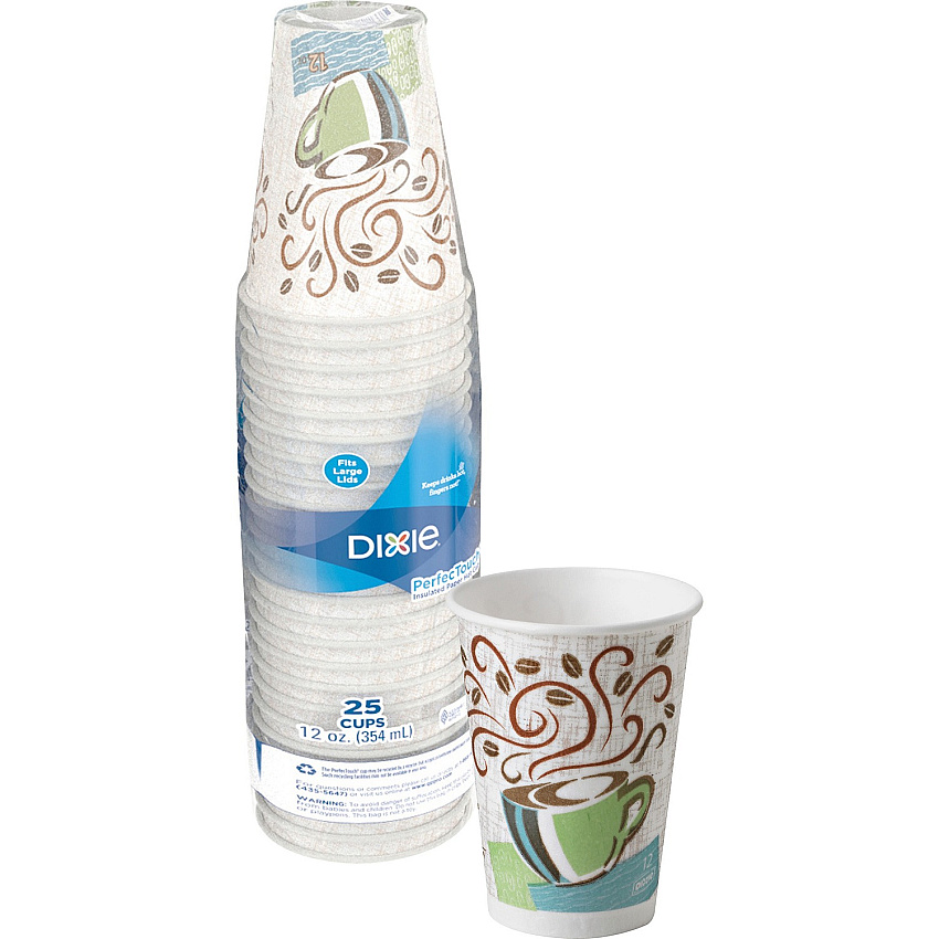 Dixie PerfecTouch 12 oz Insulated Paper Hot Coffee Cups by GP Pro (5342DX)