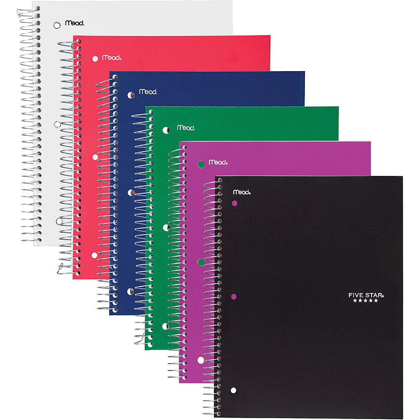 Acco Five Star Three-subject Notebook 150 Sheets - Wire Bound - 8" x 10 1/2" Sheet Size - Assorted Plastic Cover - Pocket Divider, Subject, Perforated - 1 Each (05204)