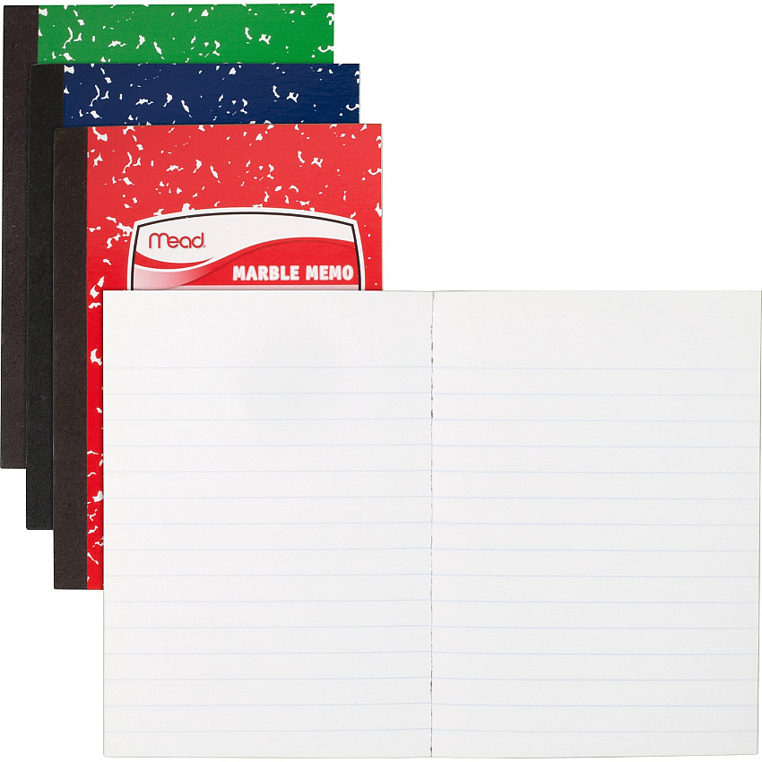 Mead Square Deal Colored Memo Book 80 Sheets - Tape Bound - 3 1/2" x 4 1/2" Sheet Size - Assorted Marble Cover - 1 Each (45417)