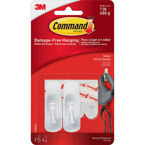 Command Utility Hooks 2 Small Hook - 1 lb (453.6 g) Capacity - Plastic - White - 2 / Pack (17002)