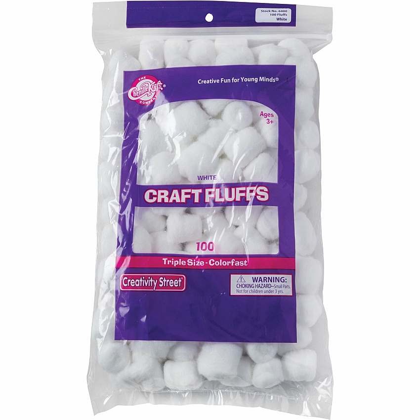 Creativity Street White Craft Fluffs Decoration, Painting - 100 Piece(s) - 100 / Pack - White (6400)