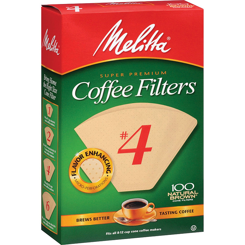 Melitta Super Premium No. 4 Coffee Filters Gluten-free, Double Crimped, Disposable, Burst Resistant, Tear Resistant - 100 / Pack - Brown (624602)