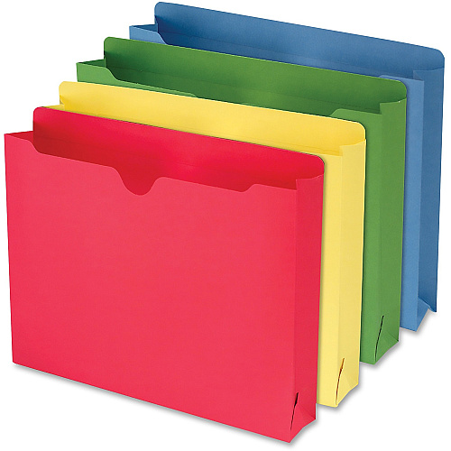 Smead Colored Straight Tab Cut Letter Recycled File Jacket 8 1/2" x 11" - 2" Expansion - 11 pt. - 2 Plys - Blue, Green, Red, White, Yellow - Slip Resistant, Reinforced Tab - 10% Recycled - 10 / Pack (75688)
