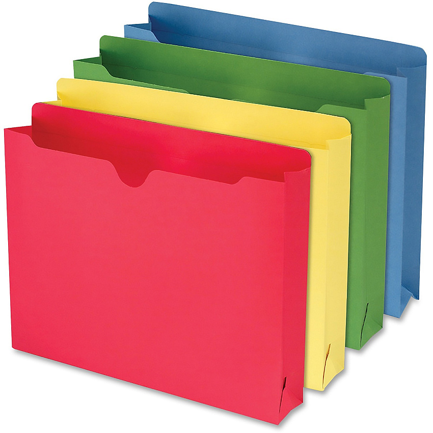 Smead Colored Straight Tab Cut Letter Recycled File Jacket 8 1/2" x 11" - 2" Expansion - 11 pt. - 2 Plys - Blue, Green, Red, White, Yellow - Slip Resistant, Reinforced Tab - 10% Recycled - 10 / Pack (75688)
