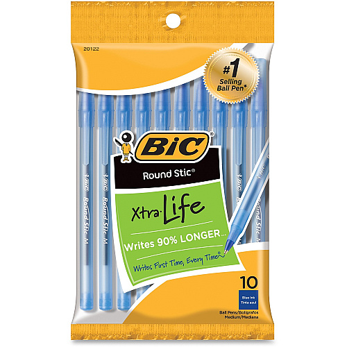 BIC Round Stic Ballpoint Pens Medium Pen Point - Blue Ink - 10 / Pack (GSMP101BE)