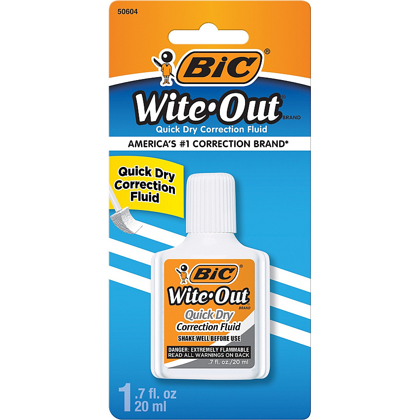 BIC Quick Dry Correction Fluid, White, 1 Pack Foam Brush Applicator - 20 mL - White - Quick Drying, Spill Resistant - 1 / Pack (WOFQDP1WHI)