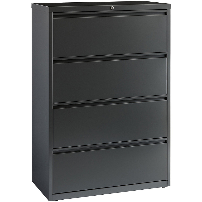 Lorell Fortress Series Lateral File 36" Width x 18.6" Depth x 52.5" Height - 4 x Drawer(s) - Legal, Letter, A4 - Lateral - Rust Proof, Leveling Glide, Interlocking - Charcoal - Baked Enamel - Steel - Recycled (LLR60446)