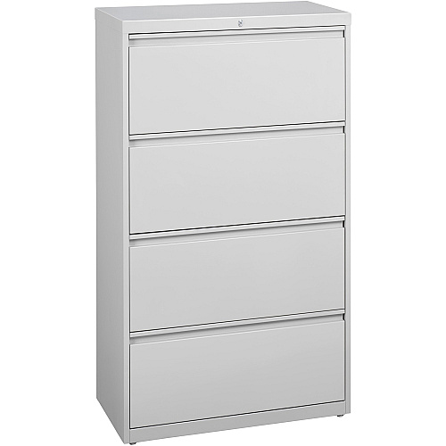 Lorell Fortress Series Lateral File 36" Width x 18.6" Depth x 52.5" Height - 4 x Drawer(s) for File - Legal, Letter, A4 - Lateral - Rust Proof, Leveling Glide, Interlocking, Ball-bearing Suspension, Label Holder - Light Gray - Baked Enamel - St (LLR60445)