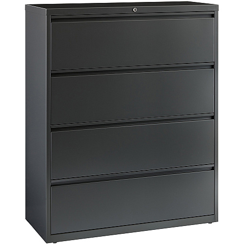 Lorell Fortress Series Lateral File 42" Width x 18.6" Depth x 52.5" Height - 4 x Drawer(s) - Legal, Letter, A4 - Lateral - Rust Proof, Leveling Glide, Interlocking, Reinforced, Hanging Rail - Charcoal - Baked Enamel - Steel - Recycled (LLR60437)